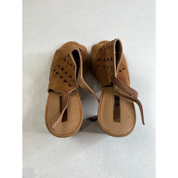 Tahari Marvel Sandals Size 23m Maple Brown Block Heel Suede Cutout Sling Back - Picture 7 of 14
